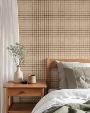 L7 taupe colorway grid pattern peel and stick wallpaper bedroom by Showplace Drive by Kim White